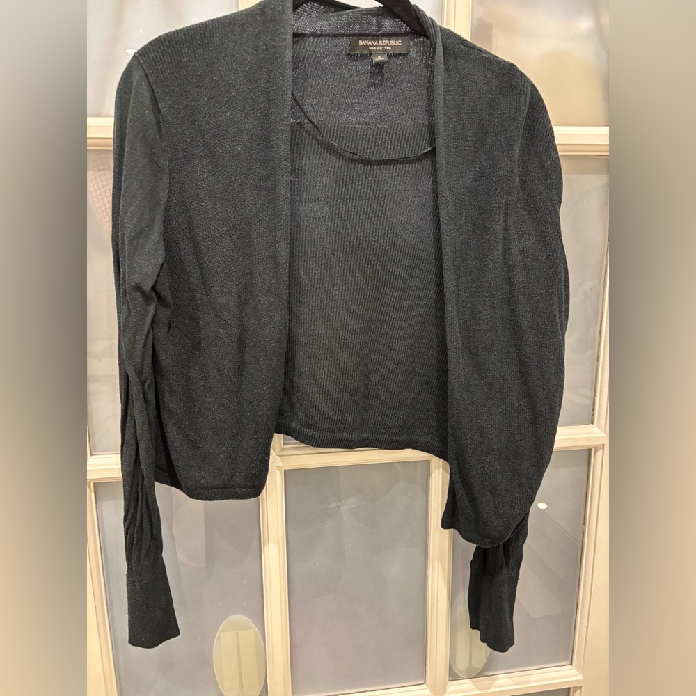 Banana republic SILK COTTON CROPPED CARDIGAN SWEATER Women's Black size small - Picture 4 of 6